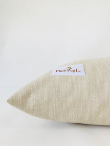 Corner of a brown canvas dog bed cover made by Plush Pup Inc